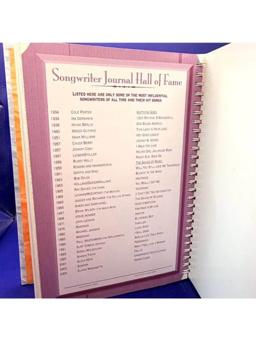 Scholastic Tangerine Press Songwriter Guided Journal 2002 Music Notebook w/Pen